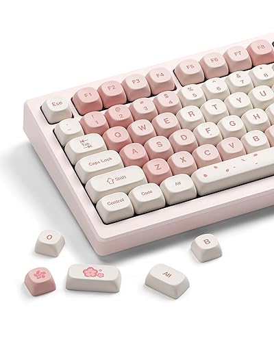 HITIME XVX Keycaps - Pink Cute PBT Keycaps, MOA Keycaps Dye-Sublimation, Custom Keyboard Keycaps 60 65 75 100 Percent for 100%, 75%, 65%, 60% Keyboard, 142 Keys Keycaps Set - Pink