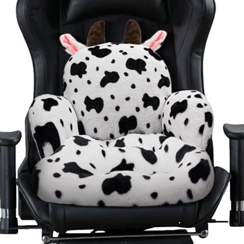 QIUODO Cute Chair Cushion, Gaming Chair Cushion with Backrest Non-Slip, Comfy Seat Cushion for Office Desk, Kawaii Chair Cushions for Gamer, Soft Chair Cushion for Room Bedroom Decor - Fancy Cow