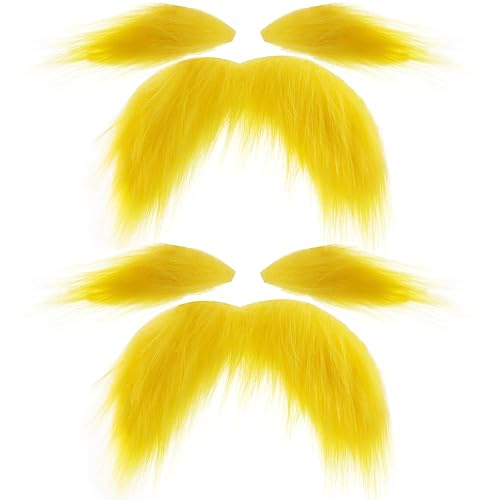 TCOTBE 2 Pieces Yellow Mustache and Eyebrows, Halloween Faux Beard Yellow Eyebrow Beard Set, Cosplay Halloween Costume Accessories for Costume and Halloween Festival Party
