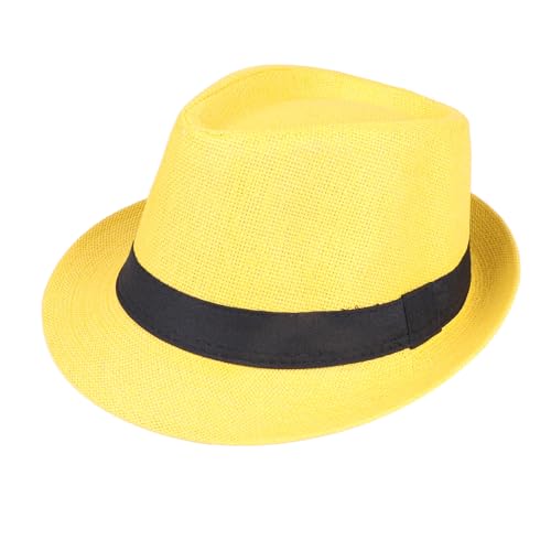 Unisex Fedora Hat Trilby Cuban Sun Protection Short Brim - Small-Medium - Yellow