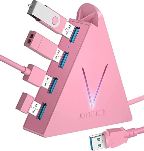 Amazon.com: JoyReken 4-Port USB 3.0 Hub, FlyingVHUB Vertical Data USB Hub with 2 ft Extended Cable, for Mac, PC, Xbox One, PS4, PS5, iMac, Surface Pro, XPS, Laptop, Desktop, Flash Drive, Mobile HDD(Pink) : Electronics