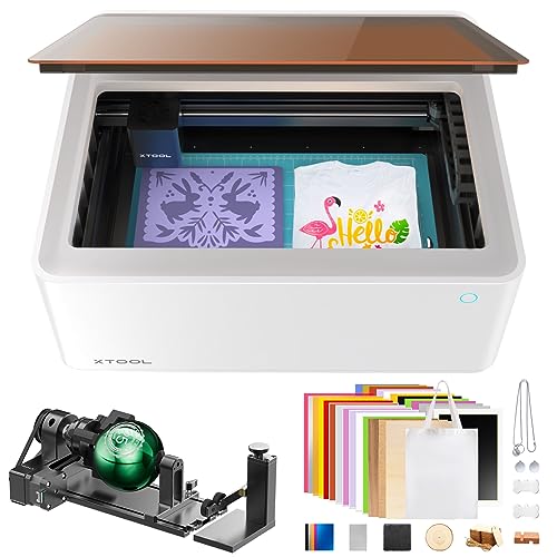 xTool M1 10w 2-in-1 Laser Engraver with Integrated Enclosure, RA2 Pro Rotary, Material Box and Camera Included, Laser Engraver for Wood and Metal, Fabric, Leather, Fabric, Acrylic, 385x300mm - M1-10w+RA2 Pro+Material Box