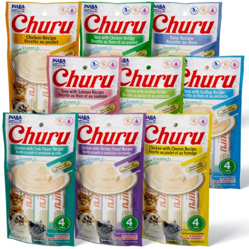 INABA Churu Cat Treats, Grain-Free, Lickable, Squeezable Creamy Purée Cat Treat/Topper with Vitamin E & Taurine, 0.5 Ounces Each Tube, 36 Tubes (4 per Pack), 9 Flavor Variety - All 9 Flavors Variety Pack 4 Count (Pack of 9)