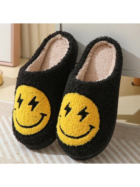Cute Cartoon Face Home Slippers For Autumn And Winter, Unisex Couples Slippers