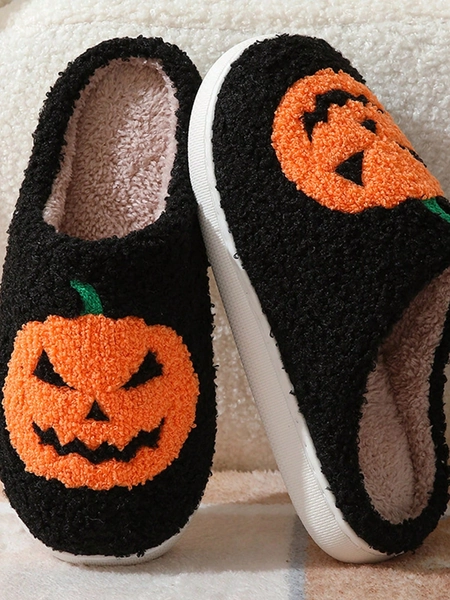 New Arrival Halloween Pumpkin Cartoon Warm Indoor Slippers For Couples, Men And Women Home Shoes For Winter