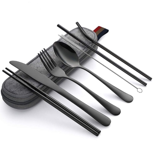 Cutlery Set with Portable Case - Black & Gray