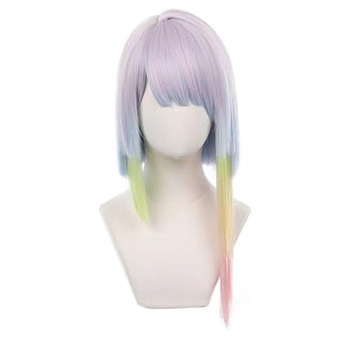 Tongtta Stylish Colorful Bob Cosplay Lucy Wig with Bangs Halloween Costume Rainbow Wig for Women - Lucy