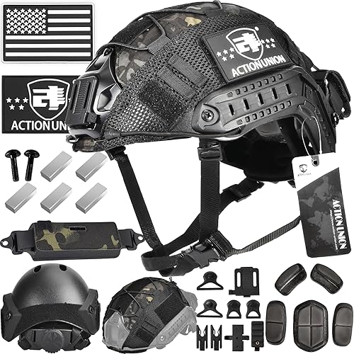 ACTIONUNION Airsoft Helmet Pro Set PJ Type Tactical Paintball Helmet - Black Set