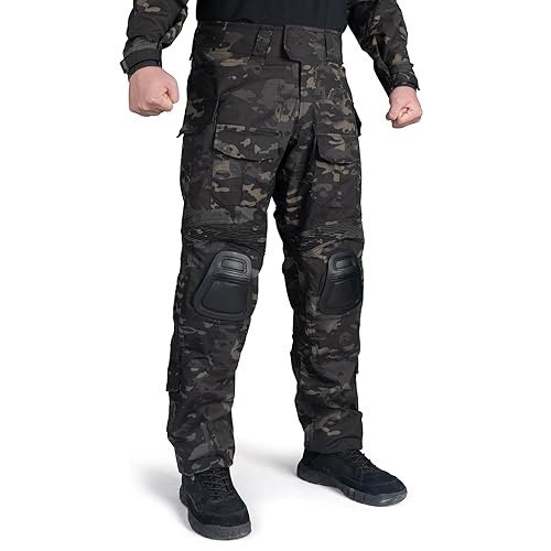 IDOGEAR SPORTS G3 Combat Pants for Men Tactical Military Pants with Knee Pads Multi Camo Trousers - 32W x 32L - Camo Black