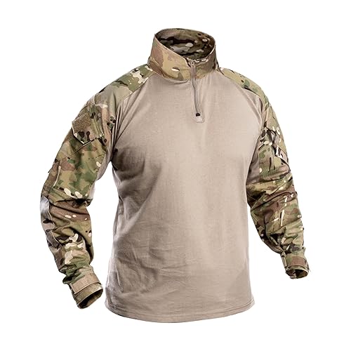 IDOGEAR SPORTS G3 Combat Shirts Men’s Tactical Shirt with Elbow Pads 1/4 Zipper Collar Long Sleeves Top Military Clothing - Camo - Medium