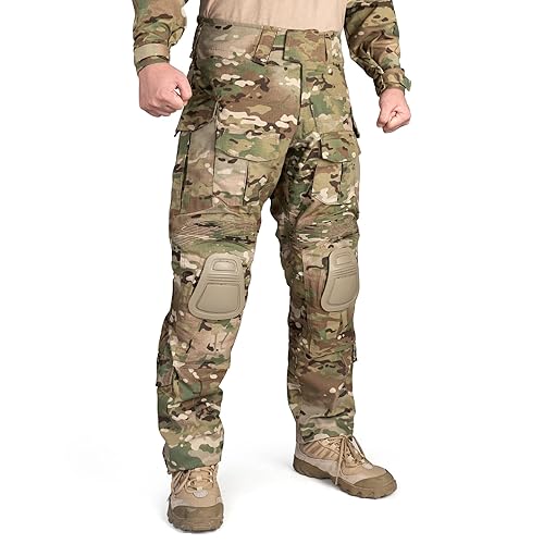 IDOGEAR SPORTS G3 Combat Pants for Men Tactical Military Pants with Knee Pads Multi Camo Trousers - 30W x 31L - Camo