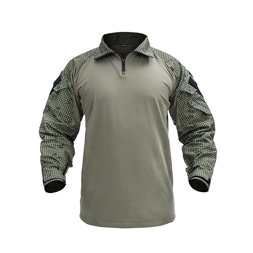 IDOGEAR SPORTS G3 Combat Shirts Men’s Tactical Shirt with Elbow Pads 1/4 Zipper Collar Long Sleeves Top Military Clothing - Dnc - Medium