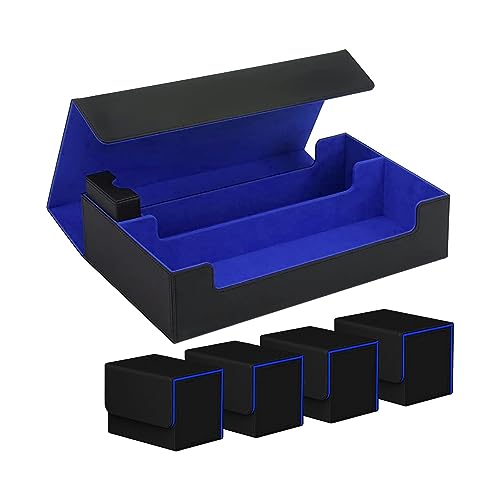 Scimi Archive Deck Box Set - 800+ Deck Box Assort with 4 Single Deck 100 Cards Deck Case Fits MTG/EDH/YuGiOh/TCG/CCG (Black/Blue) - Black/Blue +4 cases