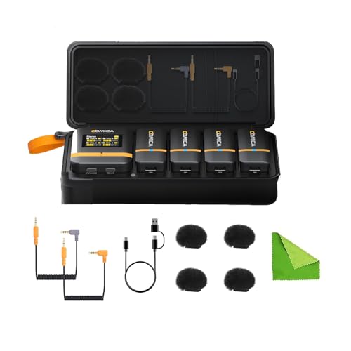 comica Vimo Q Four-Channel Mini Wireless Lavalier Microphone System with 4 Transmitters and 1 Receiver with Charging Case for Phone Video Recording Interview Youtubers Vloggers - Black