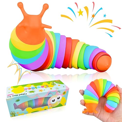 Cevioce Fidget Slug Toy, Sensory Slug Fidget Toy for Kids & Adults, 1Pc Cute Autism Sensory Toys for Autistic Children｜Great Birthday Gift for Girls Boys - Exercise Wrist Strength & Stress Relief - Rainbow