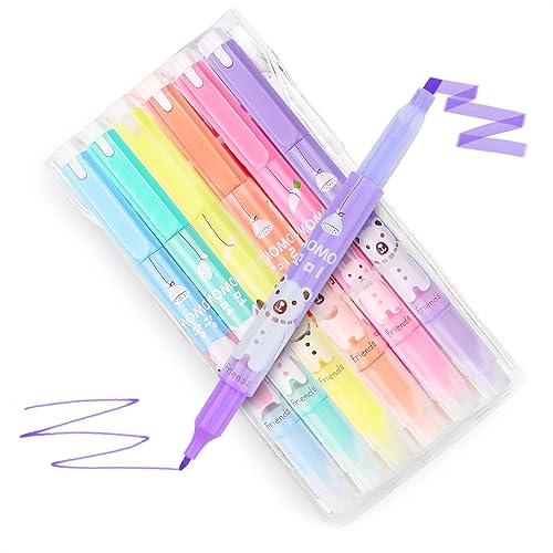 6 Pcs Double Sided Highlighters - Cute Markers for Journaling Highlighters Assorted Colors Highlighter Set Double Sided Markers Cute Bullet Journal Markers - Highlighter Pens Cute Highlighters Markers - Novelty Double-Sided