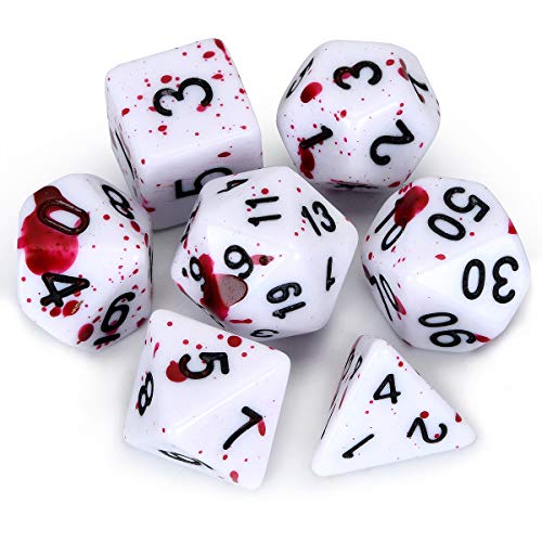 FLASHOWL Vampire Dice Blood Dice D&D Dice Set with Irregular Spray Fuchsia Dots Blood Splatter Polyhedral Role Playing Gaming Dice D20 Dice Dungeons and Dragons Dice 7 Set - Blood Red