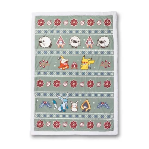 Pikachu, Fuecoco & Friends Pokémon Holiday Green Throw Blanket