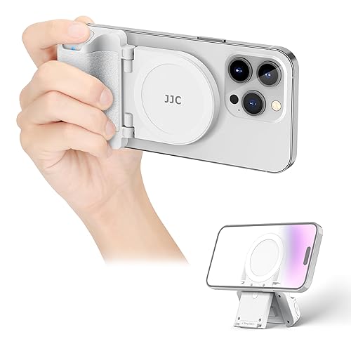 JJC Magnetic Phone Camera Grip Handle with Wireless Shutter Remote, Magsafe Camera Handle Bluetooth Bracket for iPhone Android Smartphone with 1/4” Tripod Screw for Video Photo Shooting (White) - White