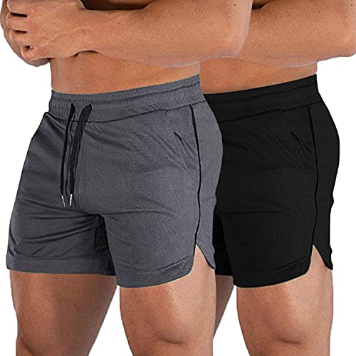 EVERWORTH Men's Athletic Shorts Gym Workout Short Shorts Casual Shorts Running Bodybuilding 5 Inch Inseam Shorts - X-Small - 2 Pack: Grey,black