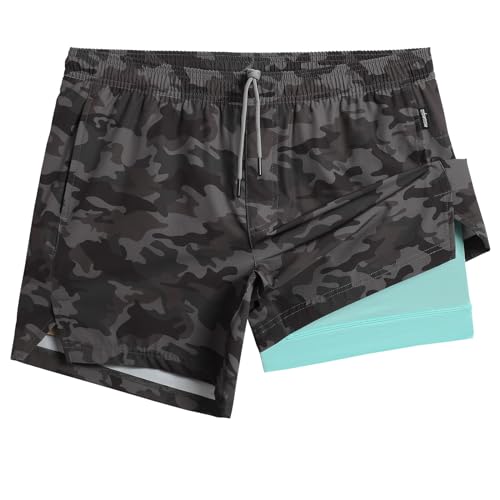 maamgic Mens 5" Gym Running Shorts for Men 2 in 1 Quick Dry Workout Athletic Shorts - X-Small - Camo
