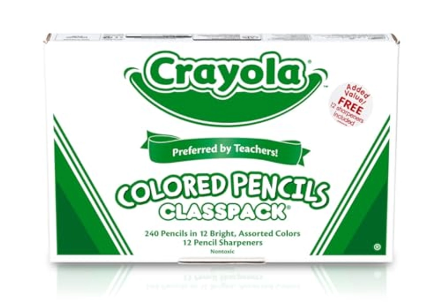 Crayola Colored Pencils, Bulk Classpack, Classroom Supplies, 12 Colors may vary, 240 Count, Standard