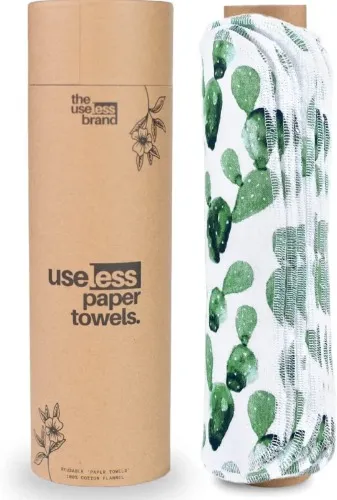 Amazon.com: The Useless Brand Reusable Paper Towels Roll | 12 Eco Friendly Washable Cotton Flannel Towels w/ Cardboard Roll | Zero Waste & Sustainable | Fits on All Holders (Cactus, 12 Towels) : Health & Household