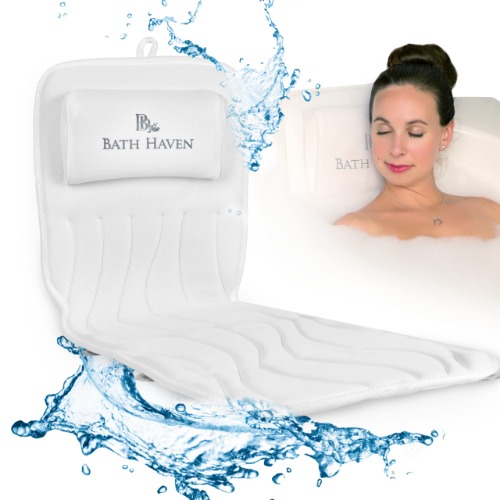 Bath Haven Bath Pillow for Bathtub - Full Body Mat & Cushion Headrest for Women and Men, Luxury Pillows for Neck and Back in Shower Tub or Jacuzzi - Powerful Suction Cups - Spa Accessories Deluxe - Deluxe