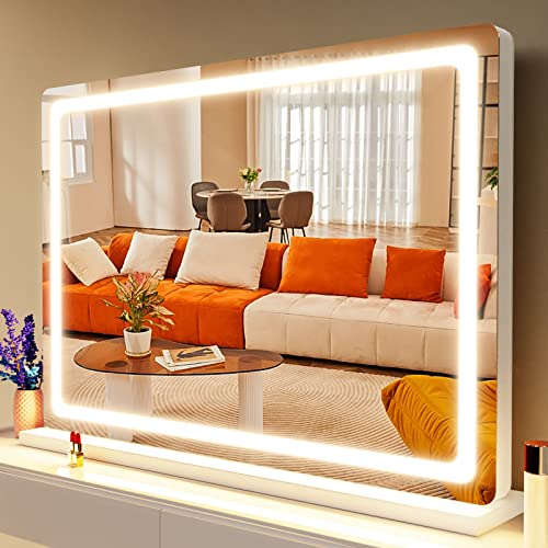 Gvnkvn Makeup Vanity Mirror with Lights 32" x 24" Large LED Makeup Mirror, Light up Mirror with 10X Magnification and USB Charging Port, with Dimmable 3 Modes, Touch Screen Control Round White - Xl Large White - 32WX24L