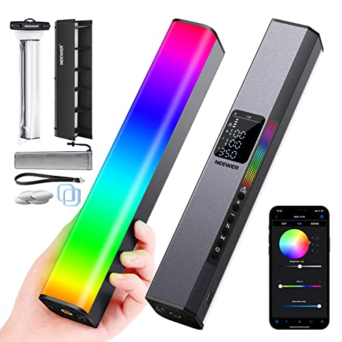 NEEWER RGB LED Video Light Stick, Touch Bar & APP Control, Magnetic Handheld Photography Light, Dimmable 3200K~5600K CRI98+ Full-Color LED Light with 6400mAh Built-in Battery, 17 Light Scenes - RGB1 - Silver