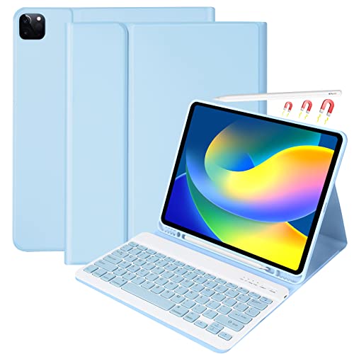 iPad Keyboard Case for iPad Pro 12.9 inch (5th, 6th Generation) & New iPad Air 13 inch M2 (Only Applies to 3 iPads Model) - Wireless Detachable Keyboard- Pencil Holder, with Auto Sleep/Wake Function - BLUE