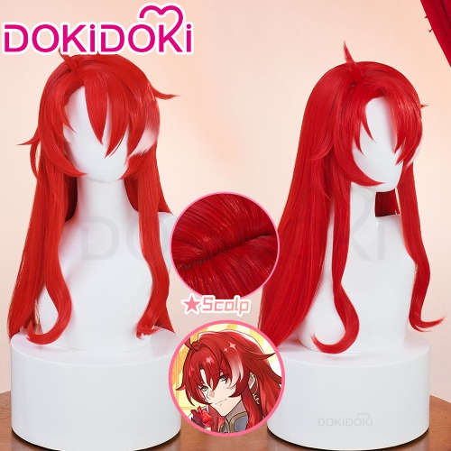 DokiDoki Game Honkai: Star Rail Cosplay Argenti Wig Long Curly Red Hair | Wig Only-PRESALE