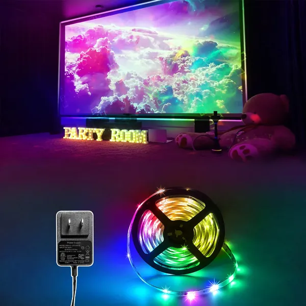 RGB LED Strip Lights with IC Chip, Smart 16.4FT Color Changing Rainbow LED Strips, Dreamcolor LED Lights Strip for Bedroom, TV, Gaming Room (NO Remote) - 