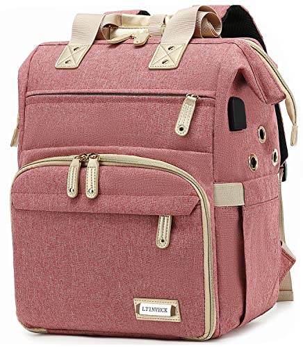 LTINVECK Knitting Bag Backpack,Yarn Storage Organizer Travel Crochet Bag with USB Charging Port,Yarn Storage Tote Bag Yarn Holder - Pink