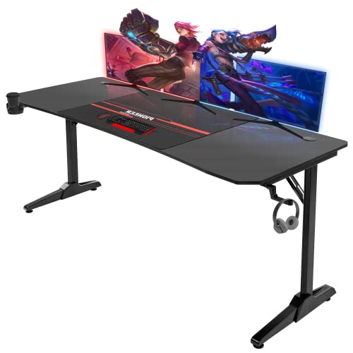 Devoko Gaiming Tisch 180cm Gaming Schreibtisch Gamer Computertisch Ergonomischer PC Tisch mit Kabelaufbewahrungsbox, Getränkehalter und Kopfhörerhalter T-förmiger (Schwarz, 180 x 70 x 75 cm) - 180 x 70 cm - Schwarz