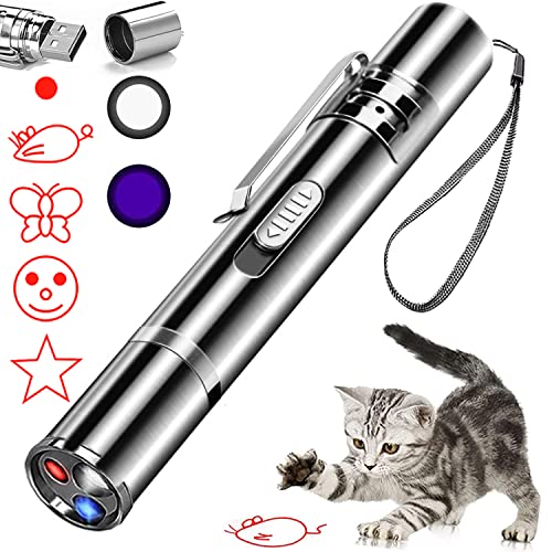 Cat Laser Toy, Red Dot LED Light Pointer Interactive Toys Indoor Cats DogsLaser, Long Range 5 Modes Lazer Projection Playpen for Kitten Outdoor Pet Chaser Tease Stick Training Exercise,USB Recharge - Cat toys laser pointer