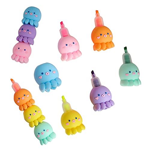 MBVBN 6 PCS Colorful Octopus Shaped Highlighter, Pastel Highlighter Set Cute Silicone Octopus Highlighter Pens for Adults Kids Students Writing Graffiti School Office Supplies - A