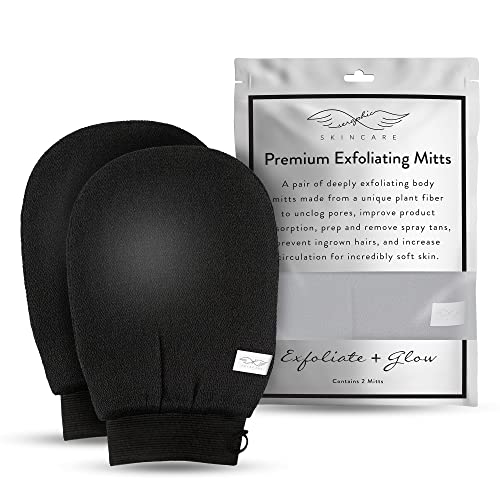 Seraphic Skincare Korean Exfoliating Mitts (2pcs) Microdermabrasion at Home Exfoliating Gloves Visibly Lift Away Dead Skin, Great for Spray Tan Removal or Keratosis Pilaris, Made of 100% Viscose Fiber - 2 Piece