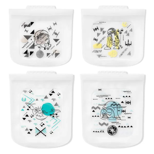 Pyrex Platinum Silicone 4-Pc Storage Set, 2 Reusable Sandwich Bags, 2 Reusable Half-Gallon Freezer Bags, Non-Toxic, BPA-Free, Airtight & Leak-Proof, Microwave, Freezer Safe, Star Wars