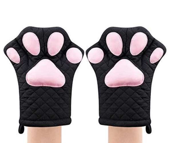 Oven Mitts,Cat Design Heat Resistant Cooking Glove Quilted Cotton Lining- Heat Resistant Pot Holder Gloves for Grilling & Baking Gloves BBQ Oven Gloves Kitchen Tools Gift Set BBQ,Microwave (Black) - Black
