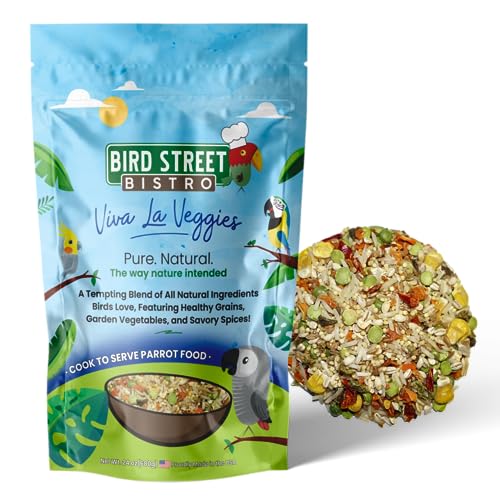 Bird Street Bistro Parrot Food - Parakeet Food - Cockatiel Food - Bird Food - Cooks in 3-15 min w/Natural & Organic Grains - Legumes - Non-GMO Fruits, Vegetables, & Healthy Spices - Viva La Veggies - 1.5 Pound (Pack of 1)