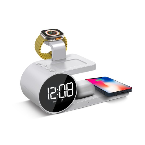 Brookstone 3 in 1 Wireless Charging Station and Alarm Clock - White