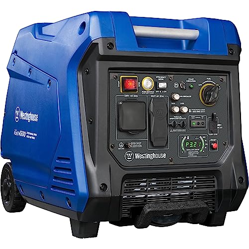 Westinghouse iGen4500 Super Quiet Portable Inverter Generator, 4500 Peak Watts & 3700 Rated Watts, Remote Electric Start with Auto Choke, Wheel & Handle Kit, RV Ready, Gas Powered, Parallel Capable - iGen4500 - Generator