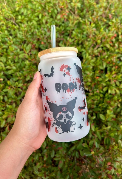 Halloween Kuromi Ghostface Glass Can 16oz | Spooky Kuromi Cup | Horror Hello Kitty Glass | Gift for her | Spooky Season Cups | Horror gifts