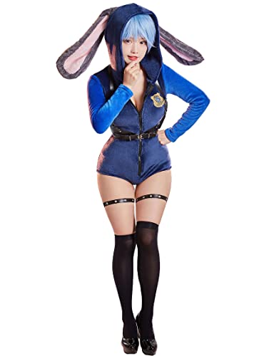 MEOWCOS Bodysuit for Women Long Sleeve Jumpsuit Onesie Pajamas Sexy Body Suits Bunny Women Clothing Bodycon - Small - Blue