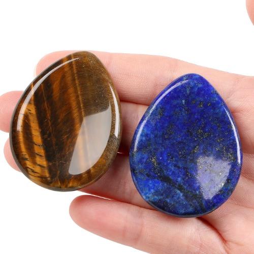 XIANNVXI 2Pcs Healing Crystals Stones Lapis Lazuli Tiger Eye Crystal Thumb Worry Stones Natural Polished Gemstones Palm Pocket Stone