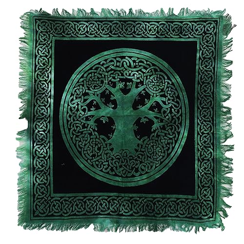Indian Consigners Green Celtic Tree Alter Cloth Tarot Spread Altar Cloth Small 18" Square Wall Hanging Wiccan Witchcraft Wica Wall Hanging Tree of Life (Green Celtic Tree) - Green Celtic Tree
