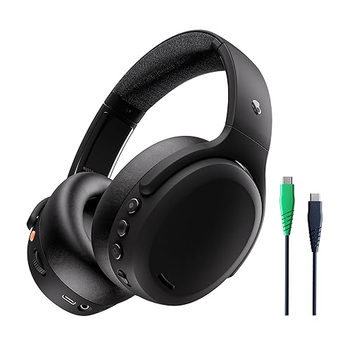Skullcandy Crusher ANC 2 Over-Ear Noise Canceling Wireless Headphones with Sensory Bass and Charging Cable, 50 Hr Battery, Skull-iQ, Alexa Enabled, Microphone, Works with Bluetooth Devices - Black - True Black