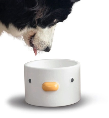PURROOM Raised Cat Bowl, Non-Spilled & Non-Slip Dog Bowl, Cute Chick Handmade Glaze Duck Safety Ceramics, 2.2lb Weight is not Easy to Push, Suitable for Small Dogs & All Cats. - Food Water Bowl