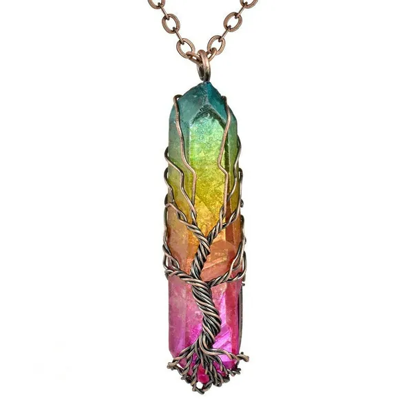 'Moon Water' Tree of Life Multi Colored Pendant Necklace - Rainbow color